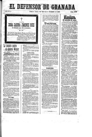 'El Defensor de Granada  : diario político independiente' - Año XVII Número 9395 1ª ed. - 1896 Diciembre 21