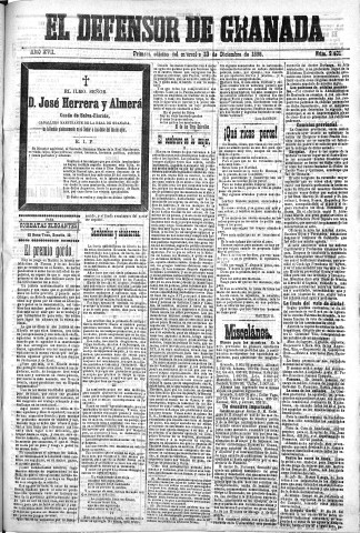 'El Defensor de Granada  : diario político independiente' - Año XVII Número 9398 1ª ed. - 1896 Diciembre 23
