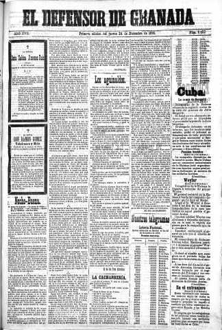 'El Defensor de Granada  : diario político independiente' - Año XVII Número 9400 1ª ed. - 1896 Diciembre 24