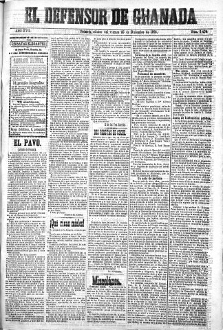 'El Defensor de Granada  : diario político independiente' - Año XVII Número 9401 1ª ed. - 1896 Diciembre 25