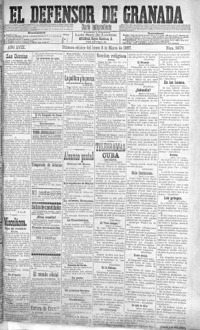 'El Defensor de Granada  : diario político independiente' - Año XVIII Número 9479 1ª ed. - 1897 Marzo 08