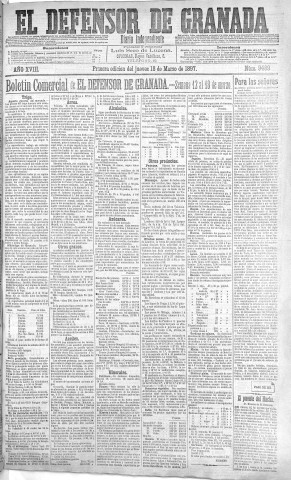 'El Defensor de Granada  : diario político independiente' - Año XVIII Número 9489 1ª ed. - 1897 Marzo 18