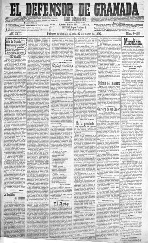 'El Defensor de Granada  : diario político independiente' - Año XVIII Número 9498 1ª ed. - 1897 Marzo 27