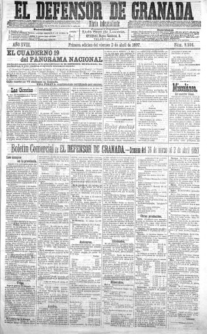 'El Defensor de Granada  : diario político independiente' - Año XVIII Número 9504 1ª ed. - 1897 Abril 02