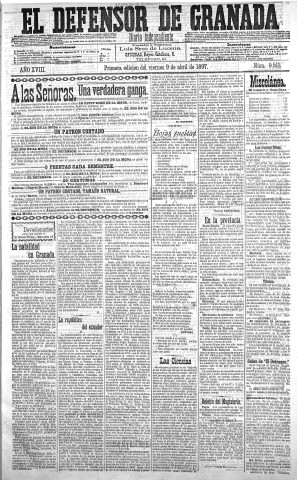 'El Defensor de Granada  : diario político independiente' - Año XVIII Número 9511 1ª ed. - 1897 Abril 09