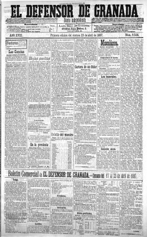 'El Defensor de Granada  : diario político independiente' - Año XVIII Número 9524 1ª ed. - 1897 Abril 23