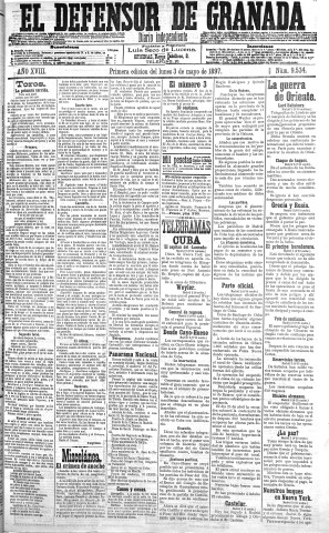 'El Defensor de Granada  : diario político independiente' - Año XVIII Número 9534 1ª ed. - 1897 Mayo 03