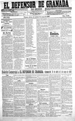 'El Defensor de Granada  : diario político independiente' - Año XVIII Número 9539 1ª ed. - 1897 Mayo 08