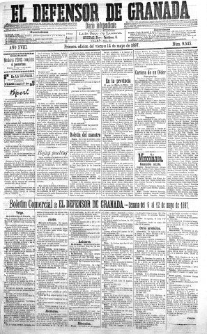 'El Defensor de Granada  : diario político independiente' - Año XVIII Número 9545 1ª ed. - 1897 Mayo 14