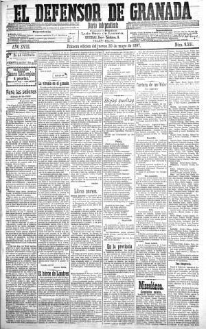'El Defensor de Granada  : diario político independiente' - Año XVIII Número 9551 1ª ed. - 1897 Mayo 20