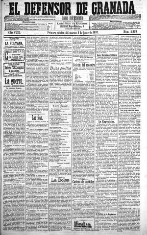 'El Defensor de Granada  : diario político independiente' - Año XVIII Número 5969 1ª ed. - 1897 Junio 08
