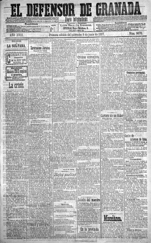 'El Defensor de Granada  : diario político independiente' - Año XVIII Número 9670 1ª ed. - 1897 Junio 09