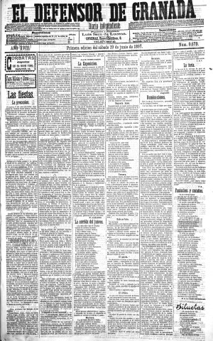 'El Defensor de Granada  : diario político independiente' - Año XVIII Número 9679 1ª ed. - 1897 Junio 19