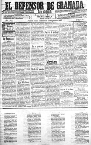 'El Defensor de Granada  : diario político independiente' - Año XVIII Número 9683 1ª ed. - 1897 Junio 23
