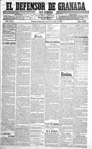 'El Defensor de Granada  : diario político independiente' - Año XVIII Número 9698 1ª ed. - 1897 Julio 08