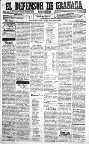 'El Defensor de Granada  : diario político independiente' - Año XVIII Número 9701 1ª ed. - 1897 Julio 11
