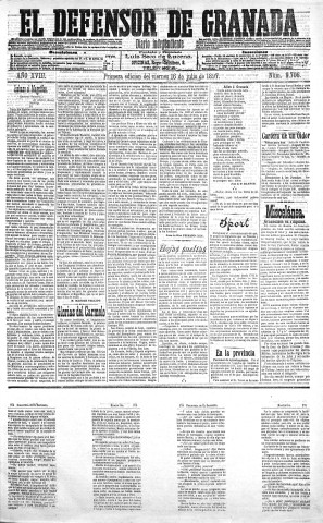'El Defensor de Granada  : diario político independiente' - Año XVIII Número 9706 1ª ed. - 1897 Julio 16