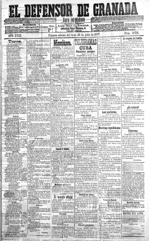 'El Defensor de Granada  : diario político independiente' - Año XVIII Número 9716 1ª ed. - 1897 Julio 26
