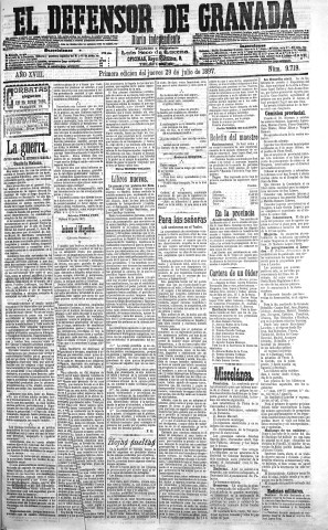 'El Defensor de Granada  : diario político independiente' - Año XVIII Número 9719 1ª ed. - 1897 Julio 29