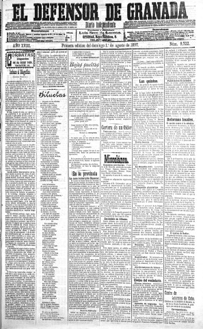 'El Defensor de Granada  : diario político independiente' - Año XVIII Número 9722 1ª ed. - 1897 Agosto 01