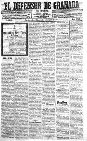 'El Defensor de Granada  : diario político independiente' - Año XVIII Número 9725 1ª ed. - 1897 Agosto 04
