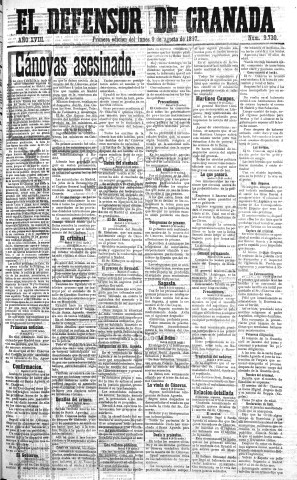 'El Defensor de Granada  : diario político independiente' - Año XVIII Número 9730 1ª ed. - 1897 Agosto 09