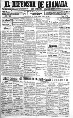 'El Defensor de Granada  : diario político independiente' - Año XVIII Número 9741 1ª ed. - 1897 Agosto 20