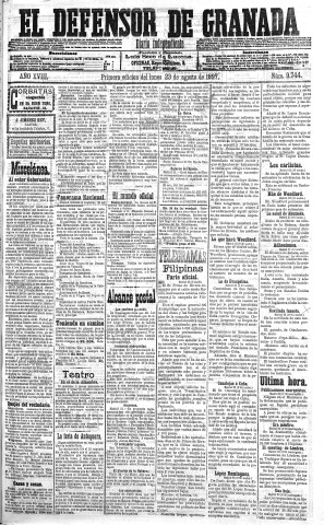 'El Defensor de Granada  : diario político independiente' - Año XVIII Número 9744 1ª ed. - 1897 Agosto 23