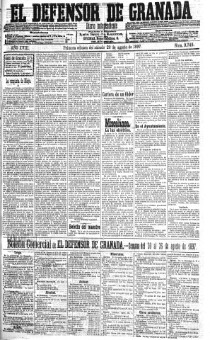 'El Defensor de Granada  : diario político independiente' - Año XVIII Número 9749 1ª ed. - 1897 Agosto 28