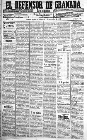 'El Defensor de Granada  : diario político independiente' - Año XVIII Número 9754 1ª ed. - 1897 Septiembre 02