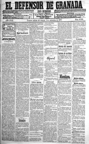 'El Defensor de Granada  : diario político independiente' - Año XVIII Número 9755 1ª ed. - 1897 Septiembre 03