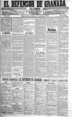 'El Defensor de Granada  : diario político independiente' - Año XVIII Número 9756 1ª ed. - 1897 Septiembre 04