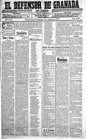 'El Defensor de Granada  : diario político independiente' - Año XVIII Número 9757 1ª ed. - 1897 Septiembre 05