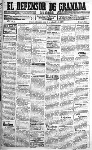 'El Defensor de Granada  : diario político independiente' - Año XVIII Número 9758 1ª ed. - 1897 Septiembre 06