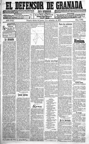 'El Defensor de Granada  : diario político independiente' - Año XVIII Número 9761 1ª ed. - 1897 Septiembre 09