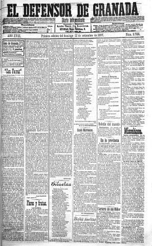 'El Defensor de Granada  : diario político independiente' - Año XVIII Número 9764 1ª ed. - 1897 Septiembre 12