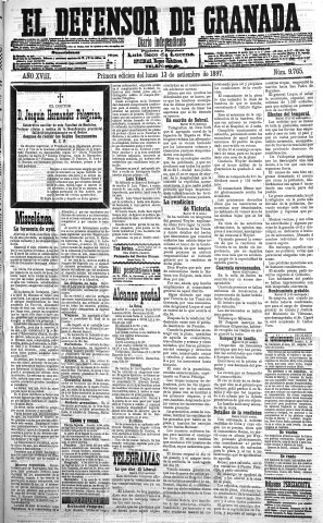 'El Defensor de Granada  : diario político independiente' - Año XVIII Número 9765 1ª ed. - 1897 Septiembre 13