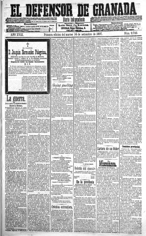 'El Defensor de Granada  : diario político independiente' - Año XVIII Número 9766 1ª ed. - 1897 Septiembre 14
