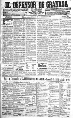'El Defensor de Granada  : diario político independiente' - Año XVIII Número 9770 1ª ed. - 1897 Septiembre 18