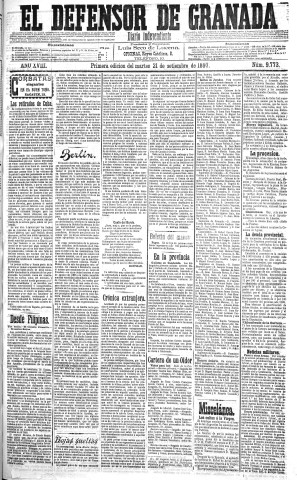 'El Defensor de Granada  : diario político independiente' - Año XVIII Número 9773 1ª ed. - 1897 Septiembre 21