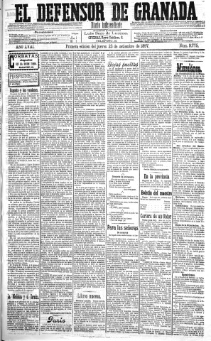'El Defensor de Granada  : diario político independiente' - Año XVIII Número 9775 1ª ed. - 1897 Septiembre 23