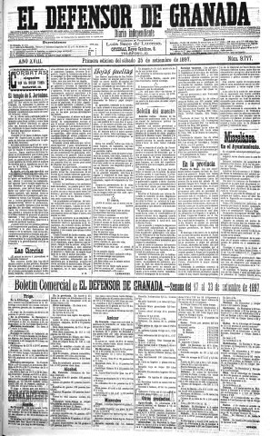 'El Defensor de Granada  : diario político independiente' - Año XVIII Número 9777 1ª ed. - 1897 Septiembre 25