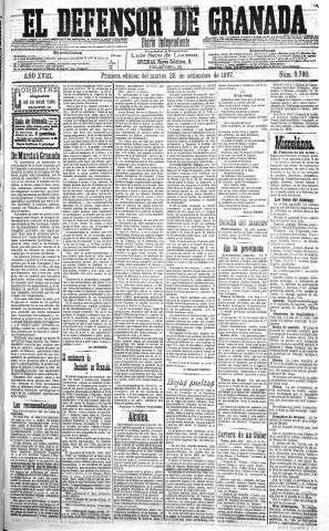 'El Defensor de Granada  : diario político independiente' - Año XVIII Número 9780 1ª ed. - 1897 Septiembre 28