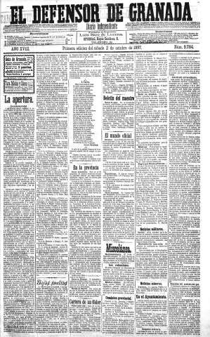 'El Defensor de Granada  : diario político independiente' - Año XVIII Número 9784 1ª ed. - 1897 Octubre 02
