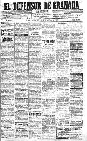 'El Defensor de Granada  : diario político independiente' - Año XVIII Número 9793 1ª ed. - 1897 Octubre 11