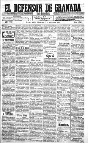 'El Defensor de Granada  : diario político independiente' - Año XVIII Número 9797 1ª ed. - 1897 Octubre 15