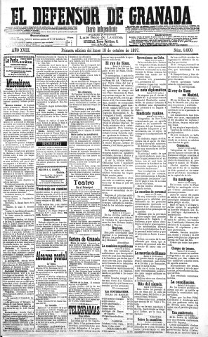 'El Defensor de Granada  : diario político independiente' - Año XVIII Número 9800 1ª ed. - 1897 Octubre 18