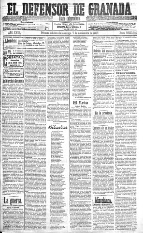 'El Defensor de Granada  : diario político independiente' - Año XVIII Número 9820 1ª ed. - 1897 Noviembre 07
