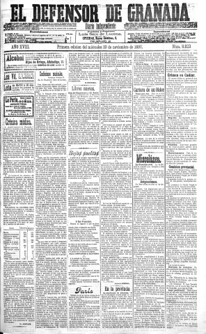'El Defensor de Granada  : diario político independiente' - Año XVIII Número 9823 1ª ed. - 1897 Noviembre 10