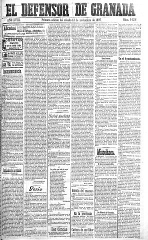 'El Defensor de Granada  : diario político independiente' - Año XVIII Número 9826 1ª ed. - 1897 Noviembre 13